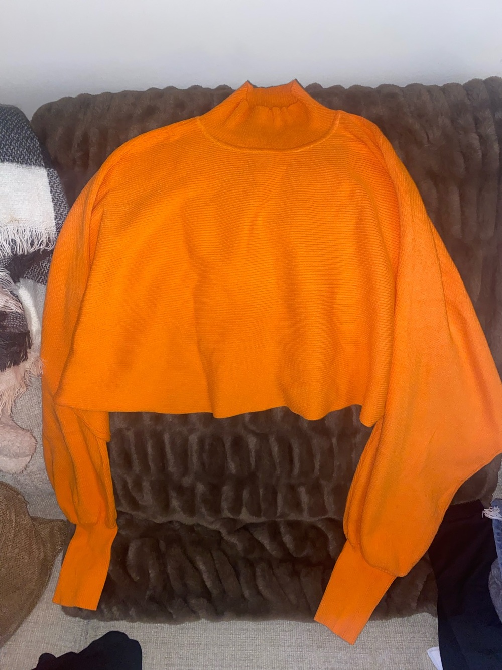 AKIRA Bright Orange Cropped Turtleneck Sweater